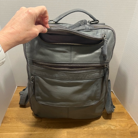 Free People East End Gray Leather Backpack Laptop Bag Carryall Commuter Tote main image 12